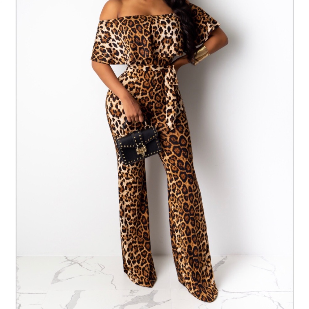 CHEETAH OFF THE SHOULDERS JUMPSUIT  - SZ SMALL